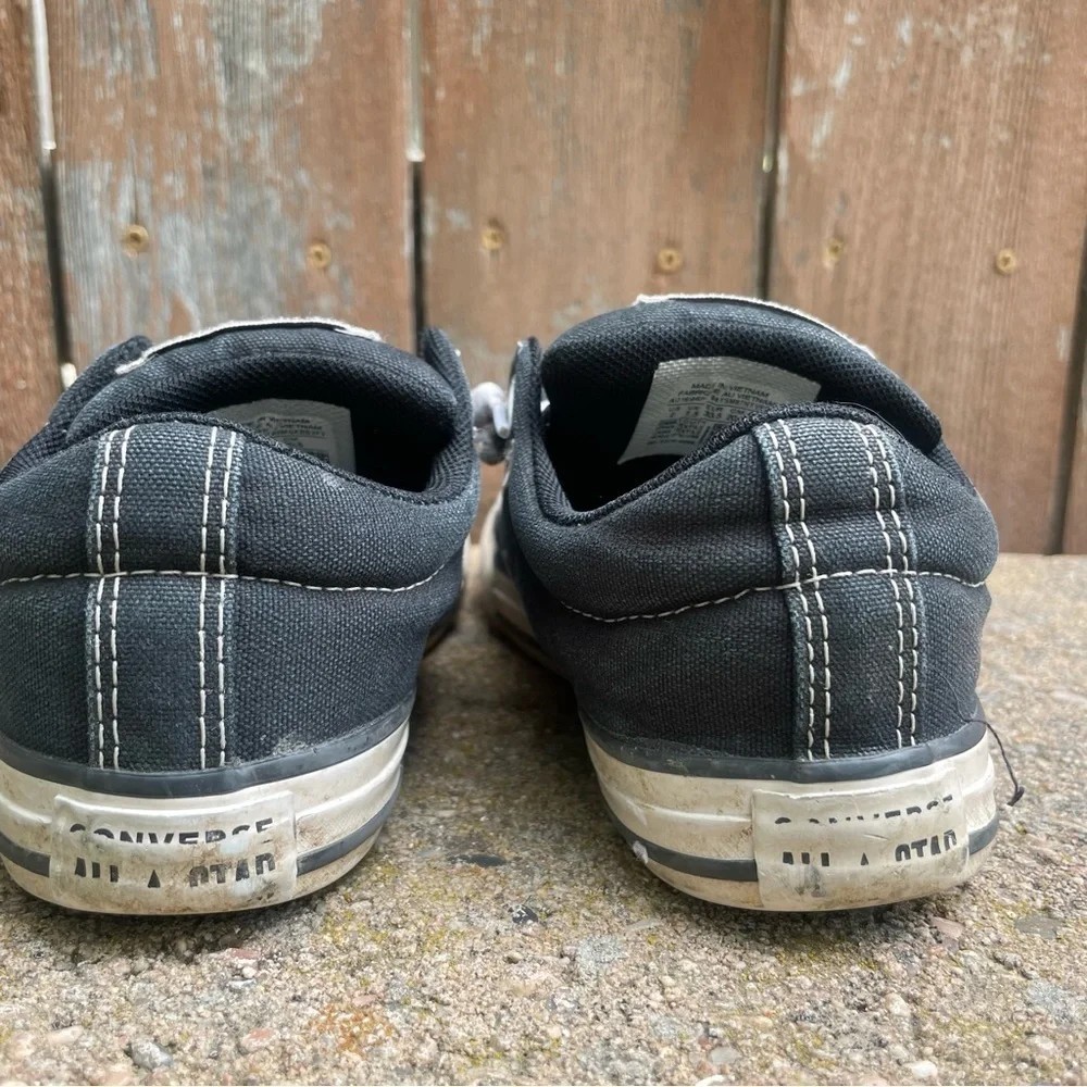 CONVERSE Kids Black White Canvas Sneakers All Star Cushion Tongue Size 2